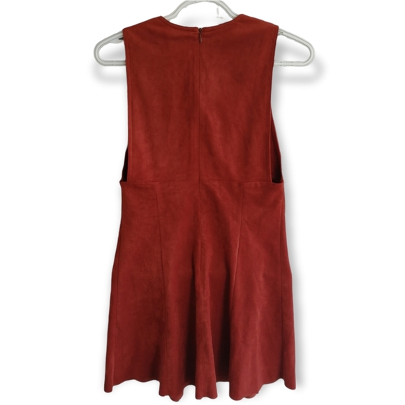 Aritzia Wilfred Montbrun Faux Suede Mini A-Line Dress w Plunging Neck Size 6 - Picture 3 of 16